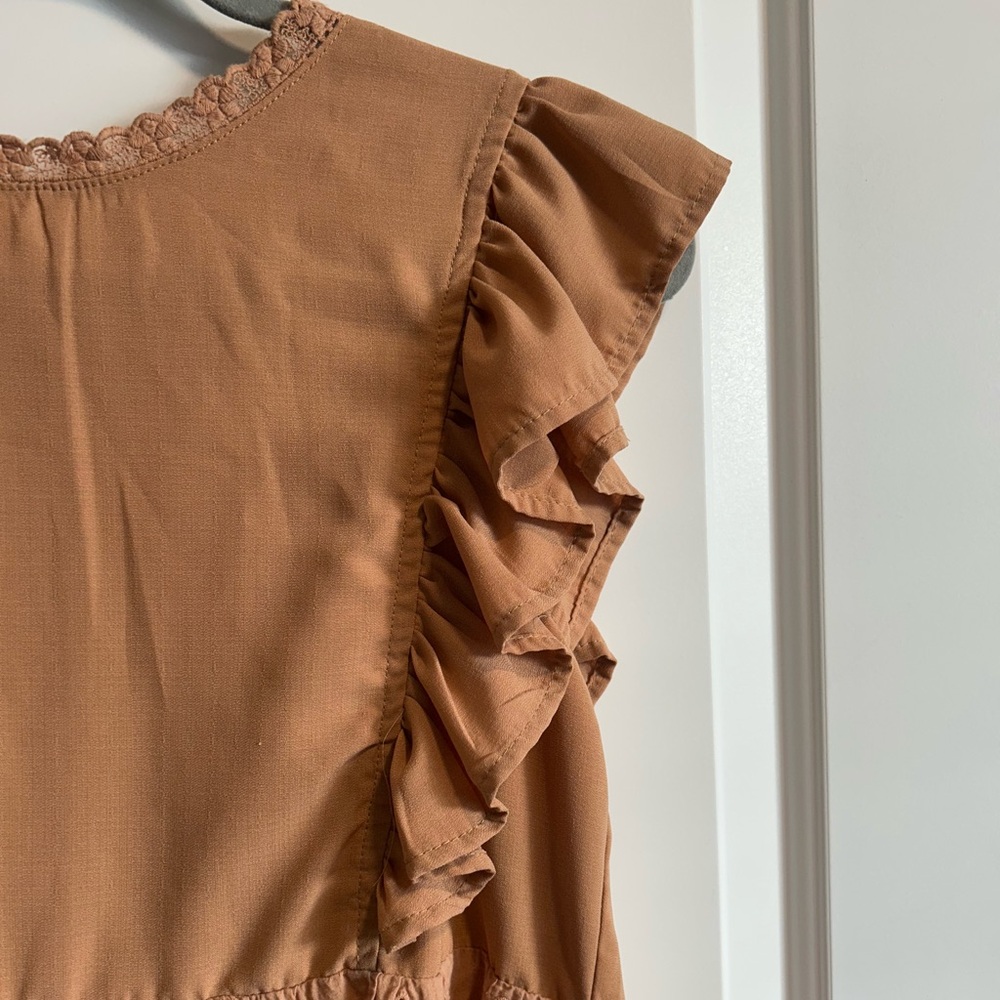 Women's Ruffled Brown Top - Picture 3 of 5